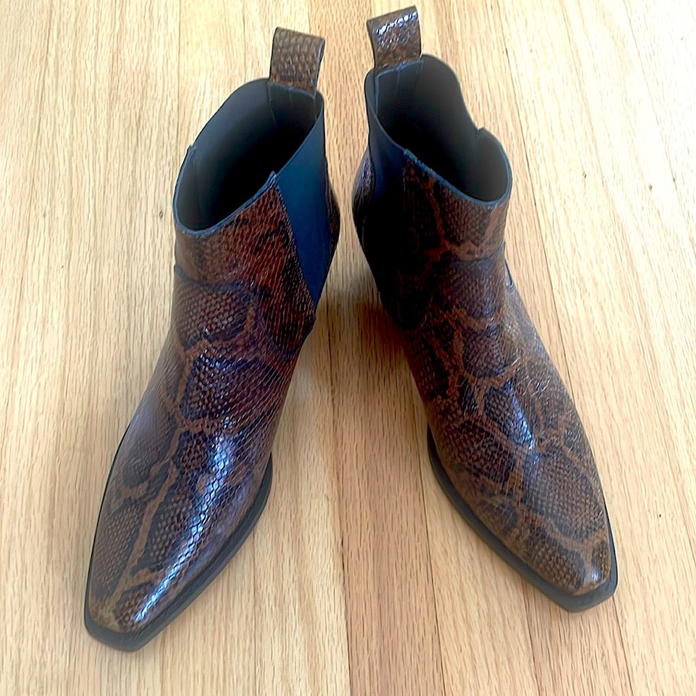 Everlane snake patterned leather cowboy booties